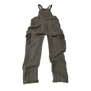 Nicole Miller 100% Linen Overalls Women's Small Beige Cargo Jumpsuit *Cut Cuff*